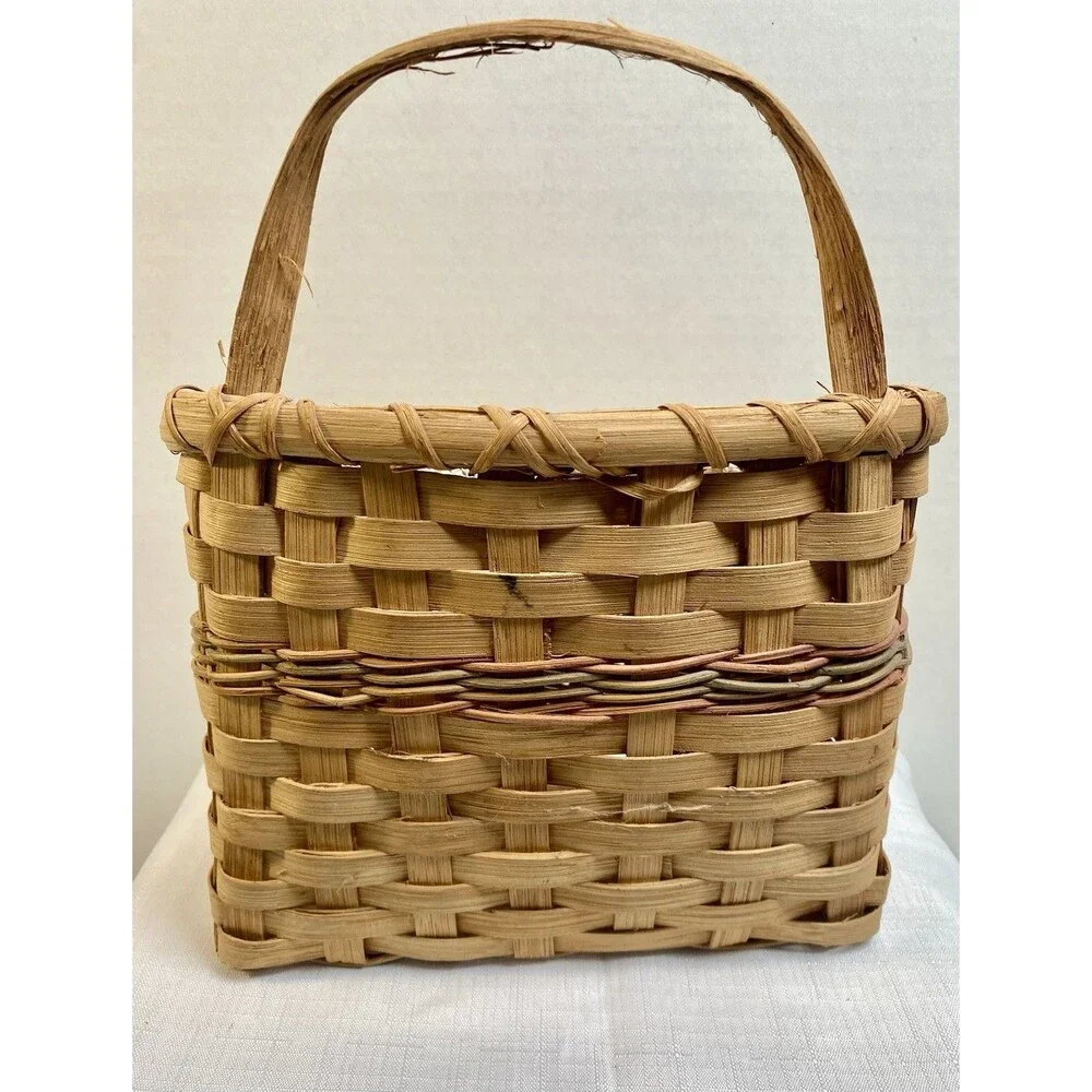 Vintage Wicker Wall Basket Hanging Pocket w Doily Cottagecore Decor Country 10”
